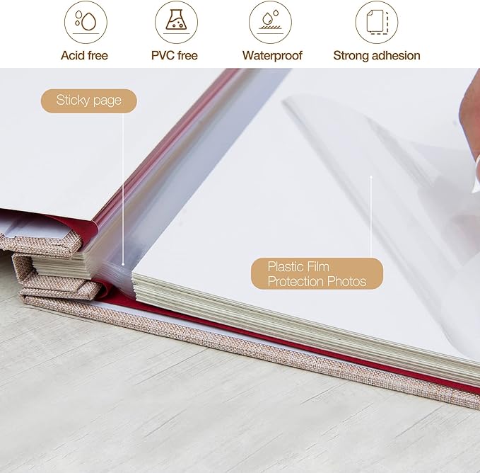 potricher Large Photo Album Self Adhesive 3x5 4x6 5x7 8x10 10x12 Pictures Linen - Image 4