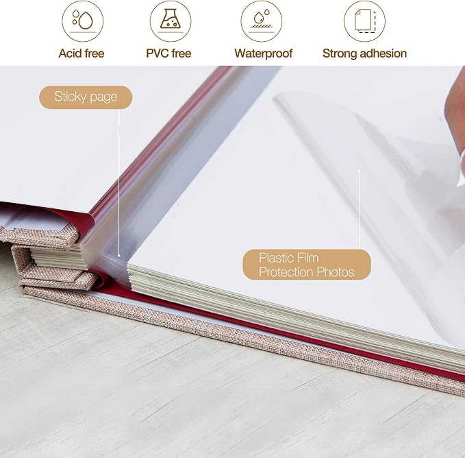 potricher Large Photo Album Self Adhesive 4x6 5x7 8x10 Pictures Linen Cover 40 - Image 4