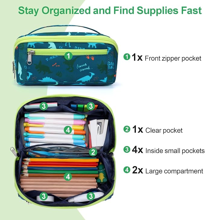 Large Pencil Case for Boys, Durable Pencil Pouch for School, Wide Opening Soft - Image 4