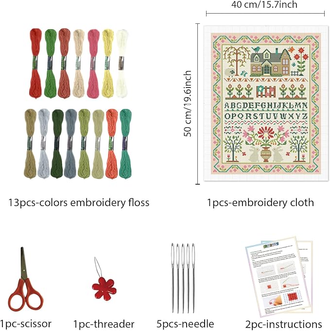 FREEBLOSS 11CT Stamped Cross Stitch Kits Folk Art House Pattern Cross Stitch - Image 2