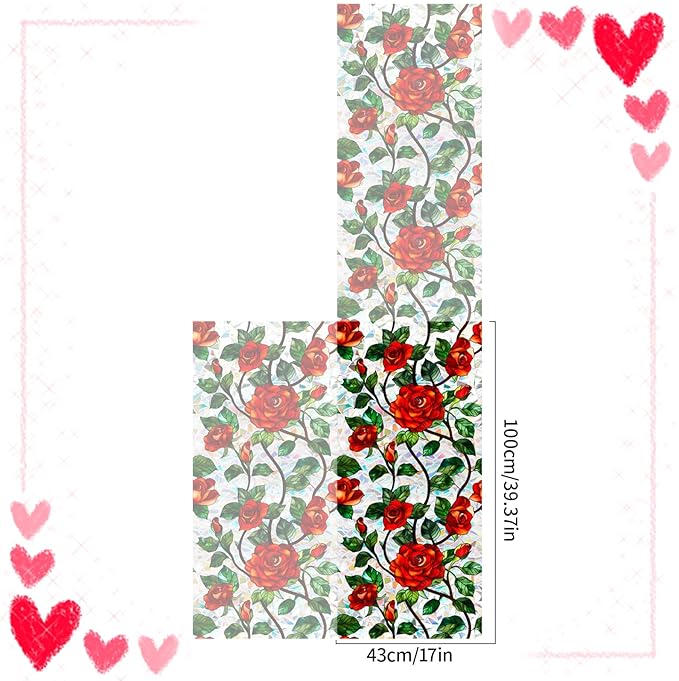 Bloss Rose Stained Glass Privacy Window Film, Decorative Floral Rainbow Window - Image 2