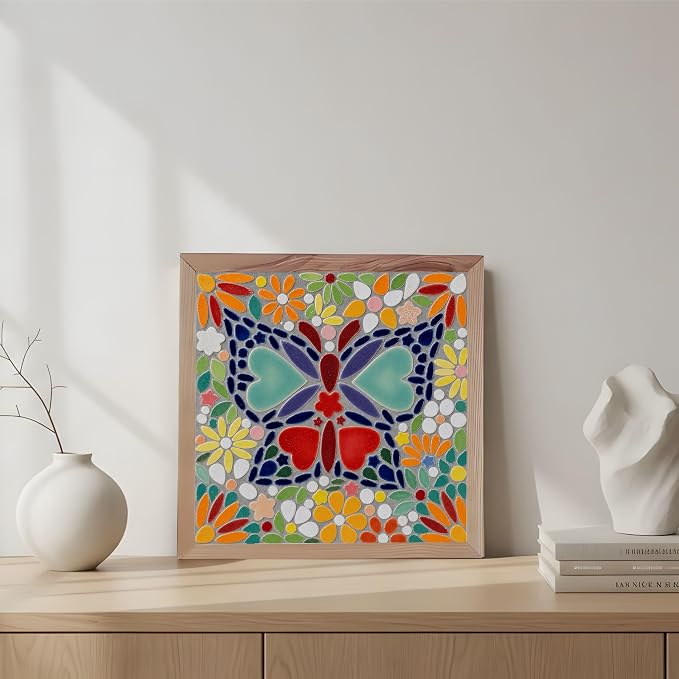 E2CTiles Butterfly & Flowers Mosaic Art Kit, DIY Ceramic Tile Craft Set | - Image 3