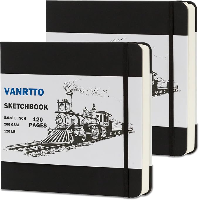 Vanrtto Hardcover Sketch Book, Square Mixed Media Sketchbook 8x8 in 2 Pack | by YOURHAPPYTIMECOMPANION