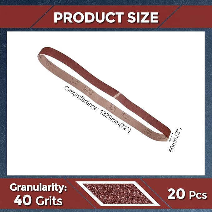 20 Pcs Sanding Belts 2 x 72 Inch 40 Grit Aluminum Oxide Abrasive Sandpaper for Belt Sander Metal Grinding Wood Working Weld Rust Removal