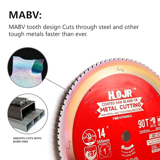 Metal Cutting Circular Saw Blade, Steel and Stainless Steel Cutting, The Cutting Head uses a Special Anti-Heat Sticking Coating with high Finish and Long Life,FMB 14 inch 90-Tooth 1" -TA