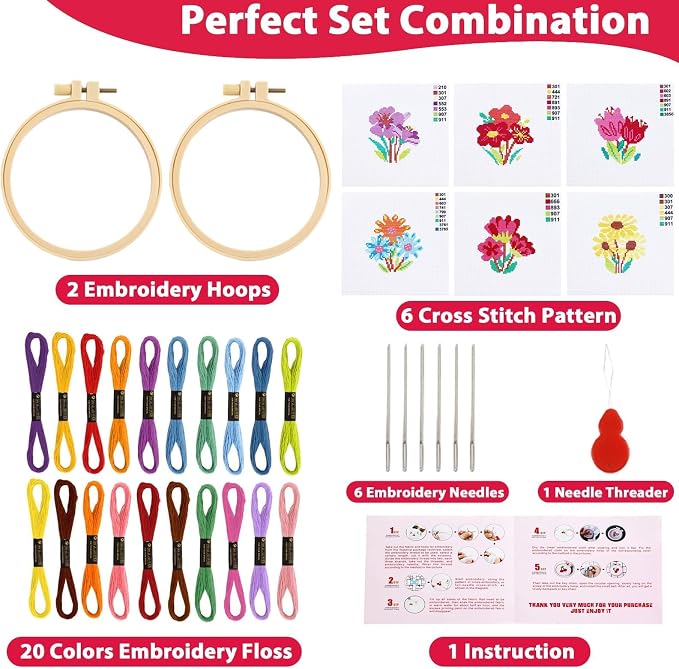 ZOIIWA 6PCS Summer Themed Flower Cross Sewing Kits - Image 2
