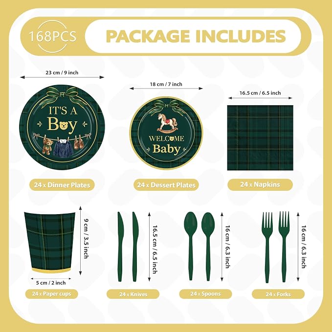 168 Pcs Tartan Plaid Bear Baby Shower Decorations, Serves 24 | We Can Bearly - Image 3
