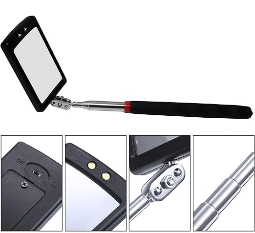 Lan-He Telescoping Inspection Mirror with 2 LED Lights extendable Machine Tool Inspection Mirrors 360 Swivel for Extra Viewing Dead Angle,Line of Obstacle Area Mechanic Automotive Gifts (12pcs)