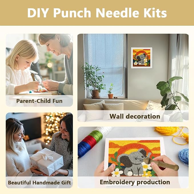 DOODLREAM Cartoon Elephant DIY Punch Needle Embroidery Kit - Image 4