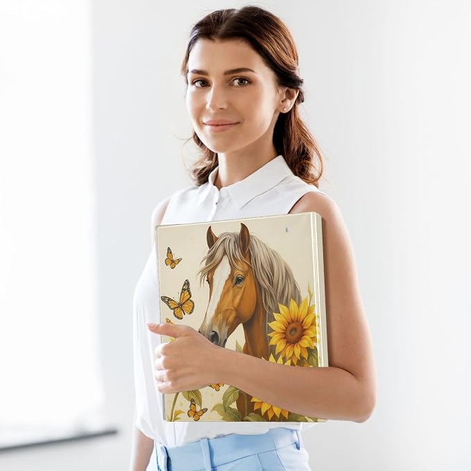 Horse Round Ring Binders 1.5 Inch Butterfly Sunflower 3 Ring Clipboard Binder - Image 5