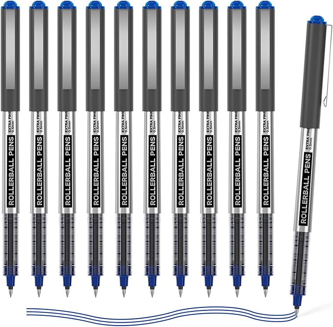 Shuttle Art Rollerball Pens, 10 Pack Blue Liquid Ink Pens, 0.5mm Extra Fine by ShuttleArt