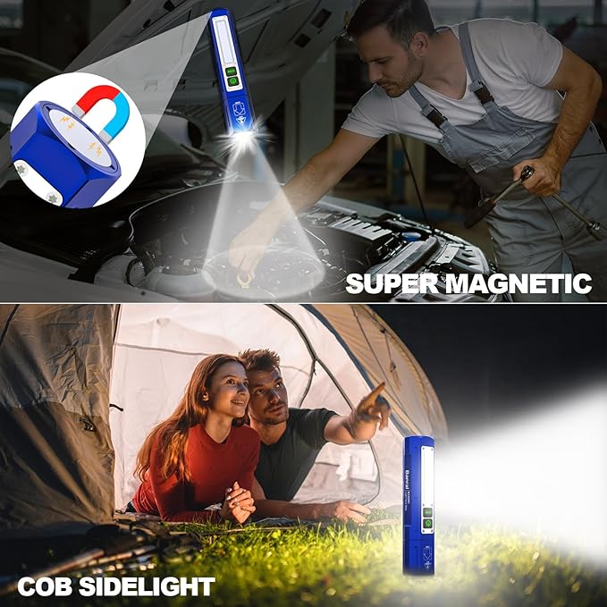 Rechargeable Flashlights High Lumens - Super Bright Small Pocket Magnetic Flashlight, 8 Modes LED Tactical Flash Light, Dual Button Powerful Flashlight for Camping (1, Klein Blue)