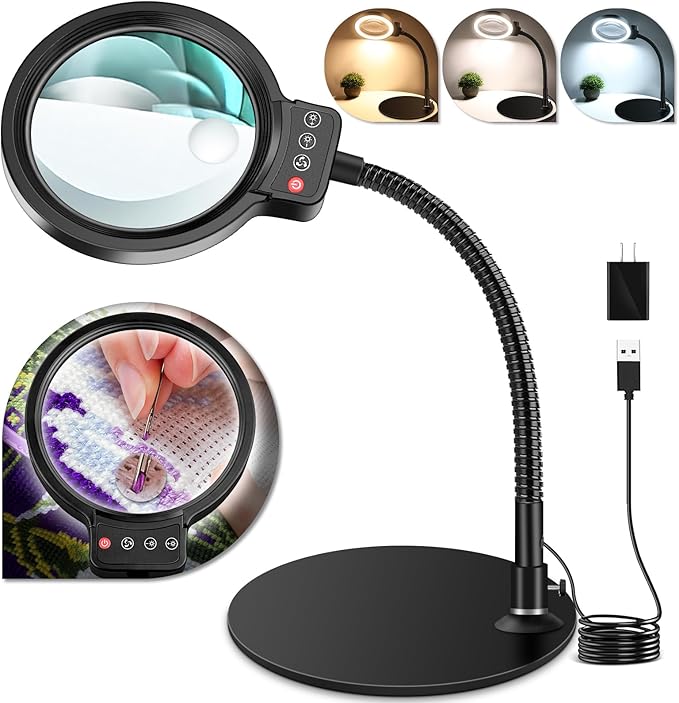 10X 30X Magnifying Glass with Light and Stand, 72 LED 3 Color Modes Stepless by home