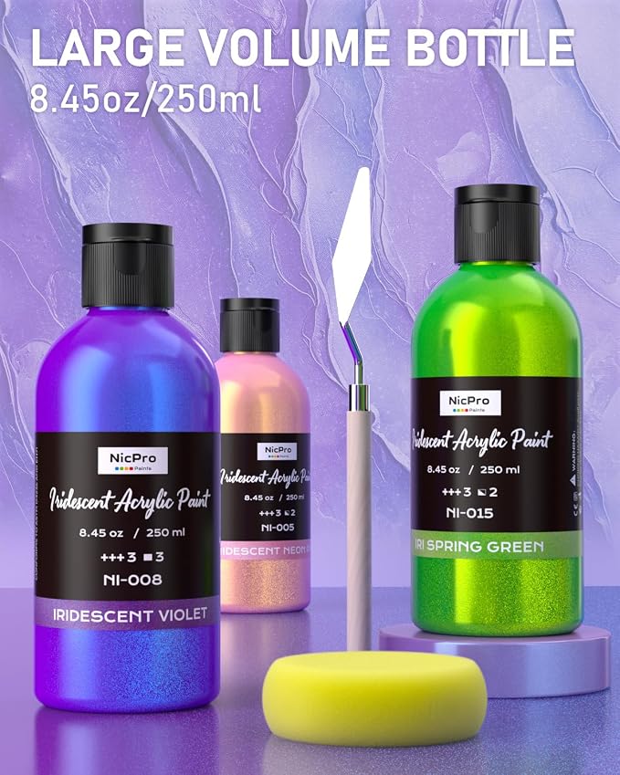 Nicpro 20 Colors Iridescent Acrylic Paint, 8.45oz / 250ml Large Bulk Metallic - Image 4