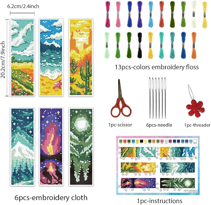 INFUNLY 6PCS Landscape Cross Stitch Bookmark Kit - Image 2
