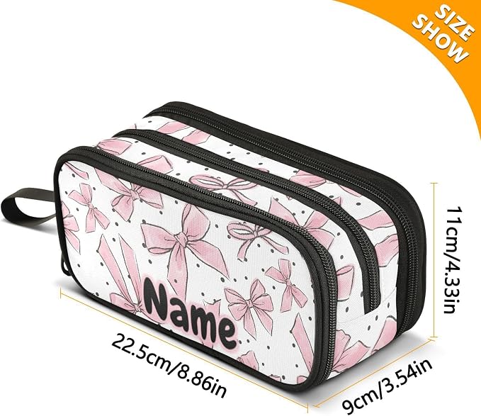 Custom Pink Bows Dots Pencil Case Box Boys Girls Personalized Name Large Pencil - Image 7