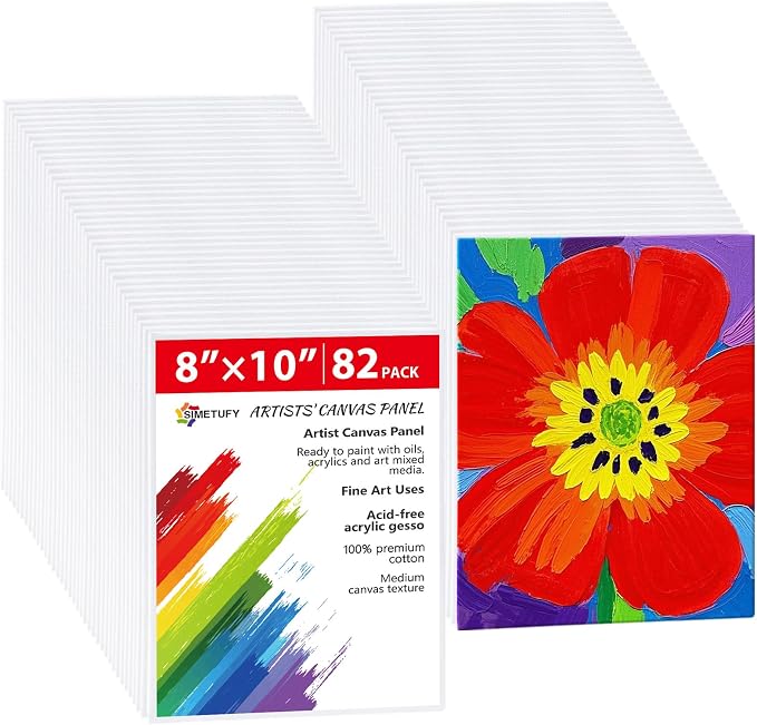 Simetufy 82 Pack 8x10 Inch Bulk Flat Canvas Boards by Simetufy