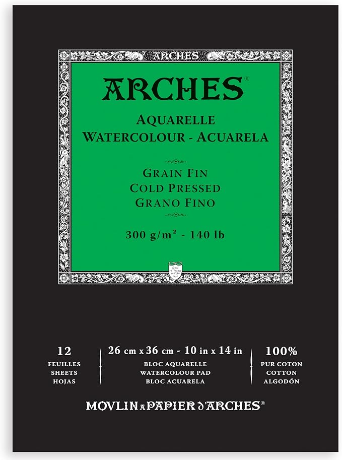 Arches Aquarelle Watercolor Paper Pad, Cold Pressed, 140lb/300gsm, 12 Sheet by ARCHES