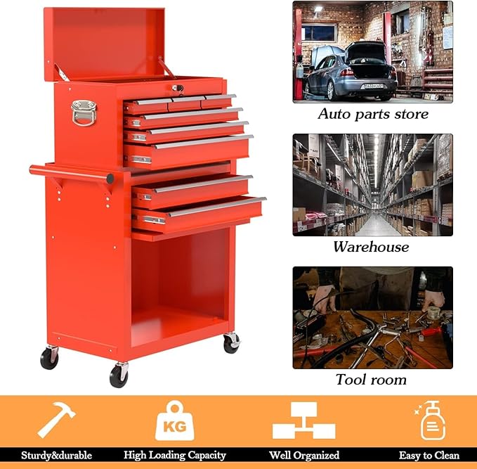 8-Drawer High Capacity Rolling Tool Chest, Removable Cabinet Storage Tool Box with Wheels and Drawers