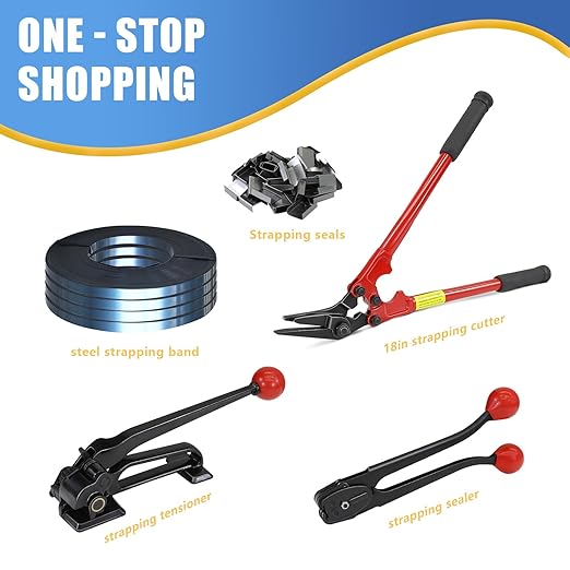 Heavy Duty Strapping Cutter - 18" High Carbon Steel Blade for Steel & Polyester (PET) Strapping up to 2" Width & 0.044" Thickness - Ergonomic Handle for Comfort & Precision Cutting
