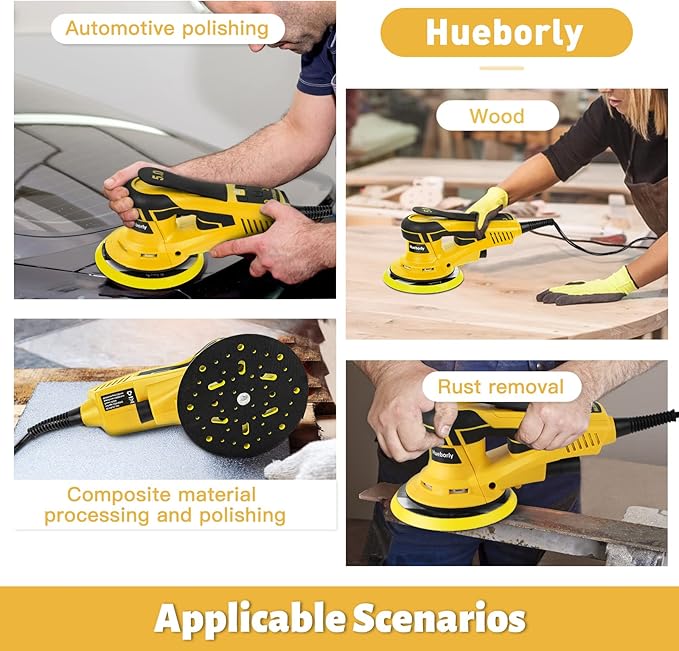 Electric Random Orbital Sander Brushless Motor Powerful 350W Polisher Sander 6-Inch 10000 RPM Variable Speed Tool for Sanding Walls and Wood, Rust Removal, Car Polishing Ect