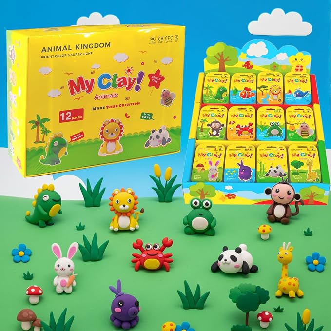 Air Dry Clay Kit, 12 Animals Kingdom Modeling Clay by OpenairComfort