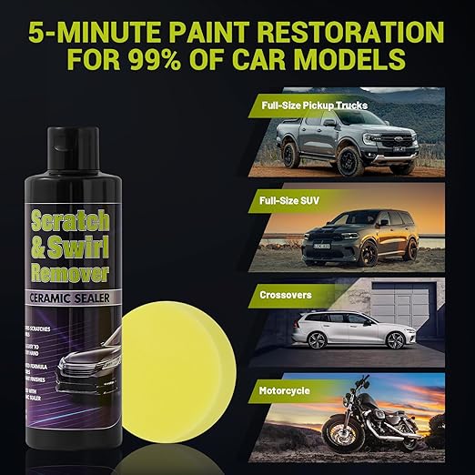 Upgraded Car Scratch Remover Kit, Scratch Remover for Vehicles ＆ Cars, Car Paint Scratch Repair, Polishing ＆ Rubbing Compound Paint Restorer with Applicator Pad, add Gloss ＆ Shine 9.2OZ