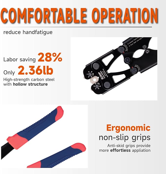 iCrimp Battery Cable Lug Crimping Tool Kit for Copper Lugs Awg 8-1/0,Battery Cable Crimper with 90pcs Copper Battery Lugs/Heat Shrink Tube
