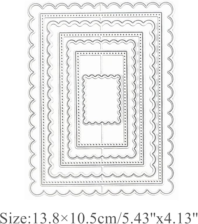 hinana 7pcs/Set Rectangle Frame Metal Die Cuts, Scallops Stitched Nesting Tag - Image 2