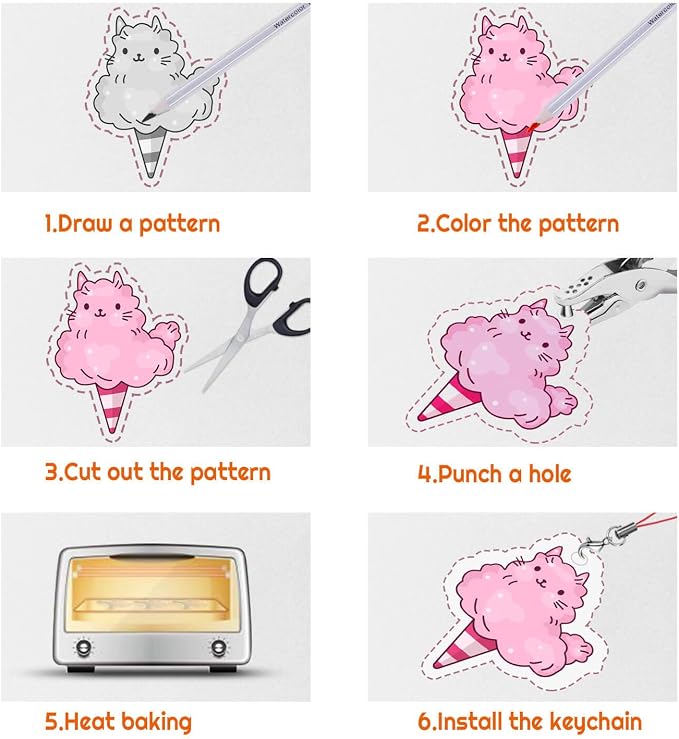 shynek Shrinky Plastic Sheets Keychain Kit, Hole Punch, Scissors - Image 5