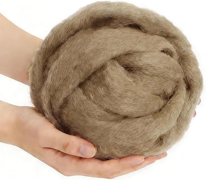 FYANER Wood Brown Wool Roving for Needle Felting, 3.5oz Felting Wool, Soft Wool by MakeEveryProductCarefully