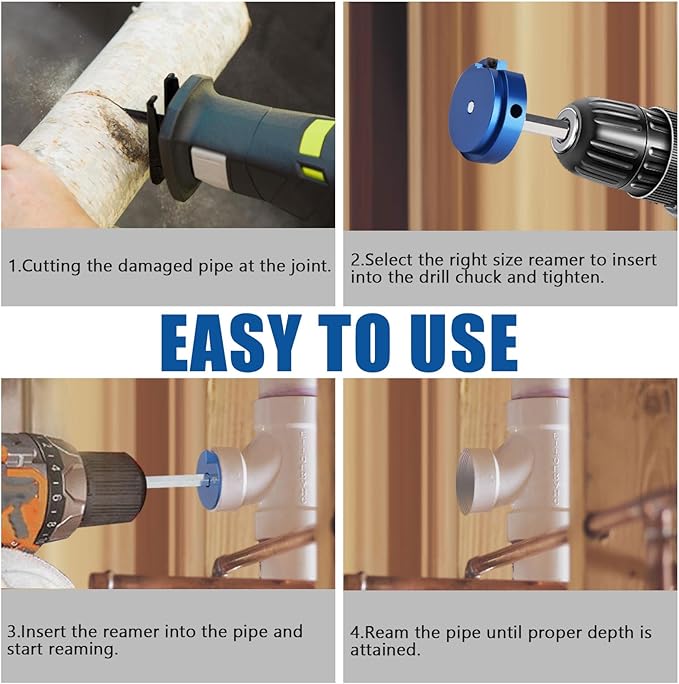 XJX PPR400 PVC Pipe Reamer, 4" Head Aluminum PVC Fitting Saver Fit Into Standard 1/2" Drill and 3/8" Hex Shaft