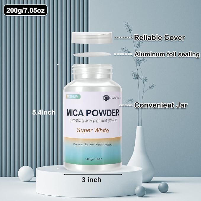 Mica Powder, 7.05OZ（200g）, Super White Mica Powder Pigment - Image 3