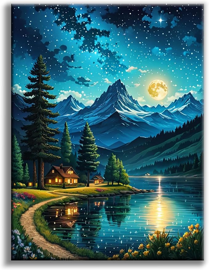 Offito Mountains Moon Lake Diamond Art Kits by Offito
