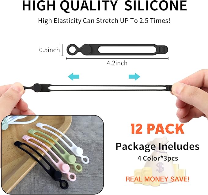UMUST Silicone Cable Ties, Reusable Cable Management Organizer, Cord Tie - Image 2