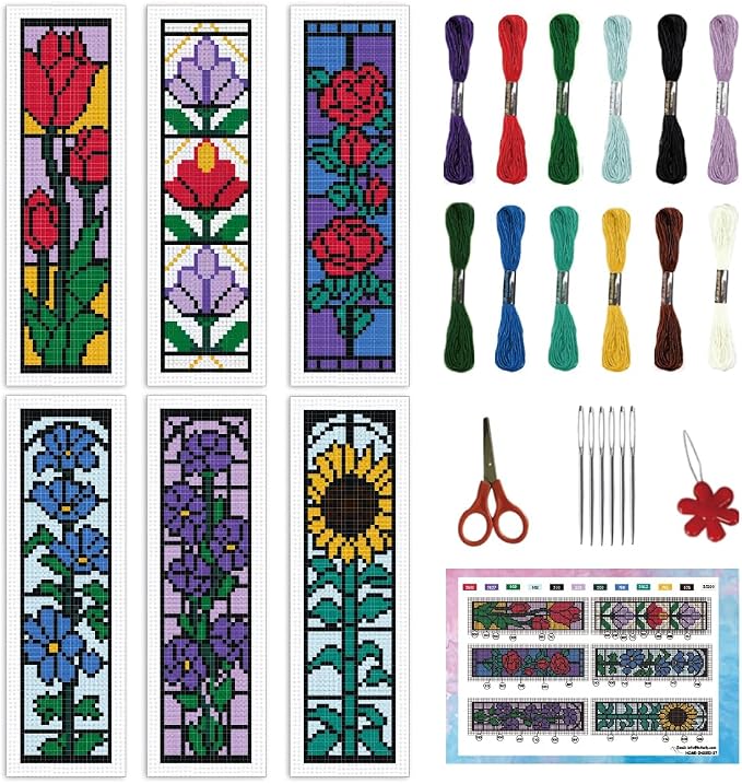 INFUNLY 6 Set Rose Window Cross Stitch Bookmark Kits by INFUNLY