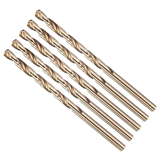 Drill Bit, #25 Cutting Diameter, 4341 HSS Gold Finish 135° Cutting Angle Number Jobber Bits - (Applications: for Drilling Soft Metal Plastic Wood), 5-Pieces