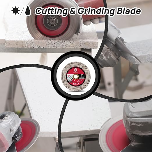Diamond Tile Saw Blade - 5''(125mm) Cutting & Grinding Disc Wheel for Porcelain Ceramic Tile Marble Granite Artificial Stone with X Mesh Rim for Angle Grinder