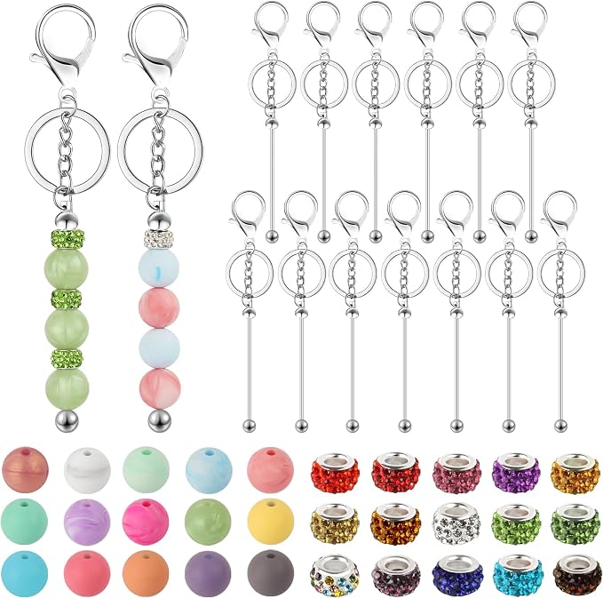 105 Pcs Beadable Keychains Set, Bulk Beadable Keychains Bars DIY Blank Keychain by Unknown