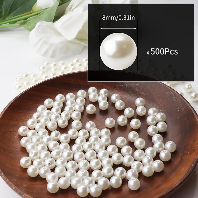 500pcs Creamy White 8mm Pearl Beads - Image 2