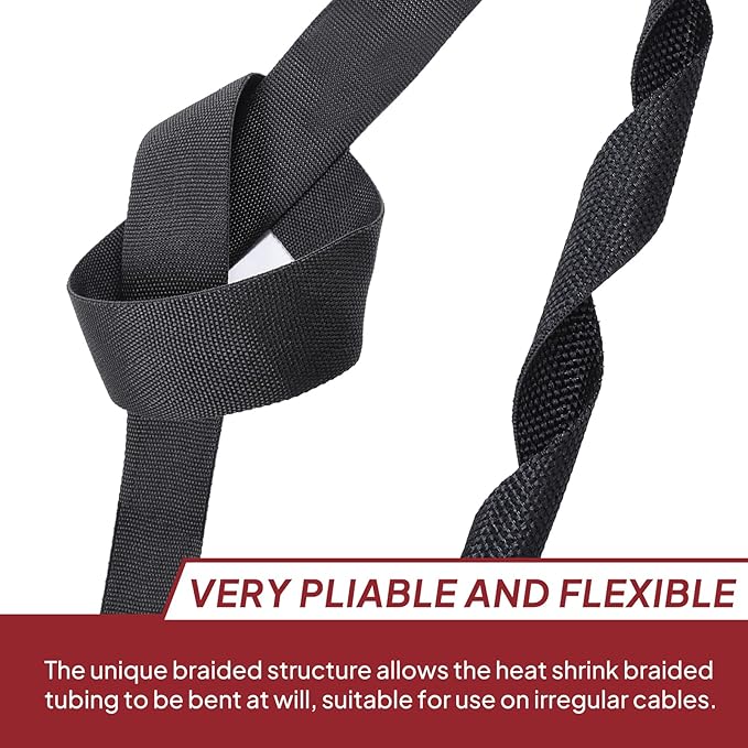 Heat Shrink Braided Sleeving Fabric Tubing 2 in 1 Wiring Harness Tubing Abrasion Resistant Cable Sleeve for Protection Wire/Sheath/Irregular Shape Hose (1/2"-13ft)