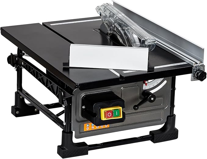 Table Saw for Jobsite, 8-inch 6.7-Amp Copper Motor, Cutting Speed up to 3576RPM, 24T Blade, Compact Portable Table Saw Kit with Sliding Miter Gauge DIY Woodworking and Furniture Making, Grey