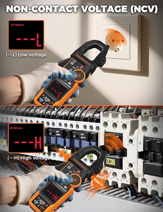 Digital Inrush Clamp Meter, CM06 Clamp Multimeter, T-RMS 6000 Counts 600A Amp Voltage Tester with VFD, LOZ, Measures NCV, AC/DC Voltage Current, Continuity Capacitance Frequency Resistance