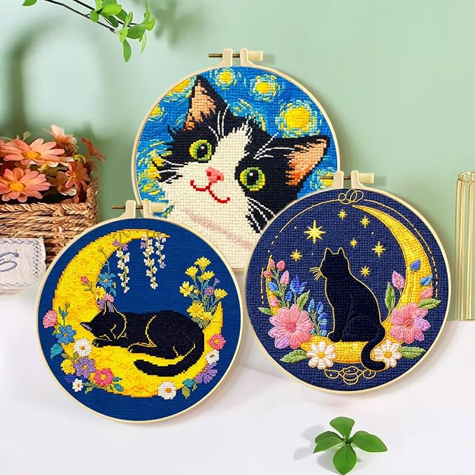 Zhenqing Night Sky Cats Cross Stitch Kit - Image 2