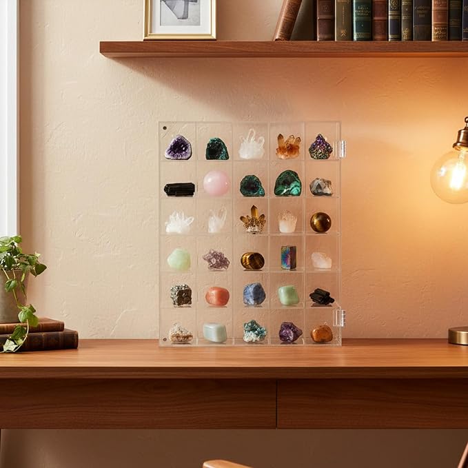 Adjustable Rock Display Case, 30 Grid Clear Acrylic Crystal Display Case - Image 5