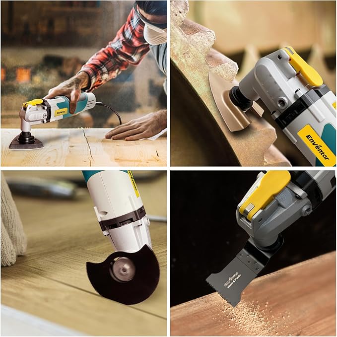 Enventor Oscillating Multi Tools, 2.5A Electric Oscillating Saw with 43PCS Accessories, 15000-22000 OPM, 6 Variable Speeds, 3°Oscillation Angle, Auxiliary Handle for Cutting, Scraping, Sanding, Blue