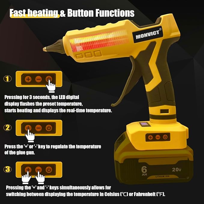 MONVICT Cordless Glue Gun for Dewalt 20V Battery, Upgraded 100W Digital - Image 6