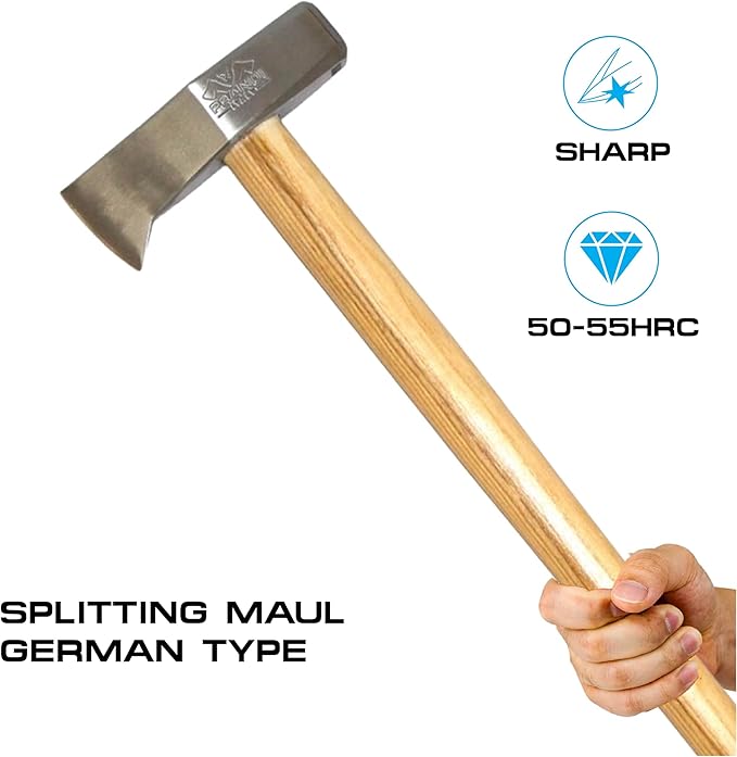 Prandi Axes German C45 Forged Carbon Steel Splitting Maul-Hickory Handle with Leather String - Ideal for Firewood, Splitting, and Chopping - 35.43" L x 8.27" W, 3500g Head 3.015.35.7.CH - No Sheath