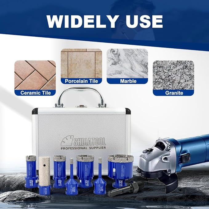 SHDIATOOL Diamond Core Drilling Bits Set for Porcelain Hole Saw Cutter for Tile Marble Ceramic Granite Kit 5/8-inch-11 8pieces