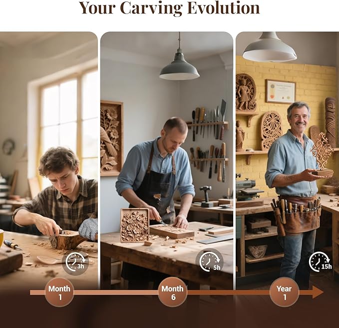 Wood Carving Kit for Adults & Beginners - 29-Piece Professional Set with Leather Tool Roll, 7 Whittling Knives + 6 Detail Gouges, Splinter-Free Wooden Handles for Woodworking & DIY Gifts